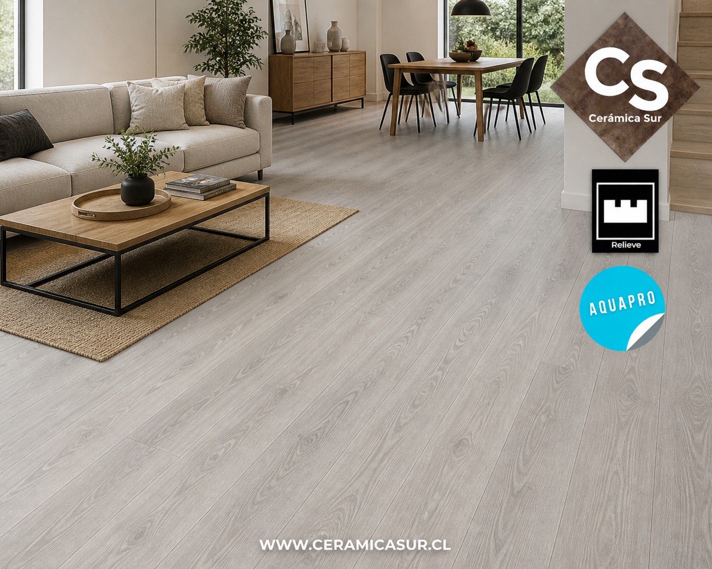 Piso Laminado Light Grey Aqua Pro 8 mm - Imagen 3